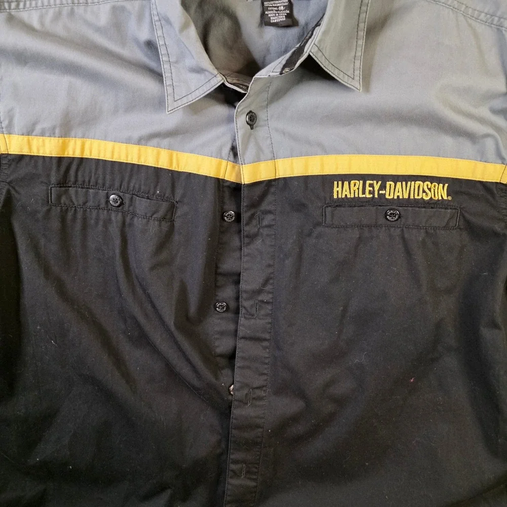 Harley Davidson Shirt 2XL Black Gray Button Up Shop Shirt Embroidered Logo Biker - Picture 2 of 9